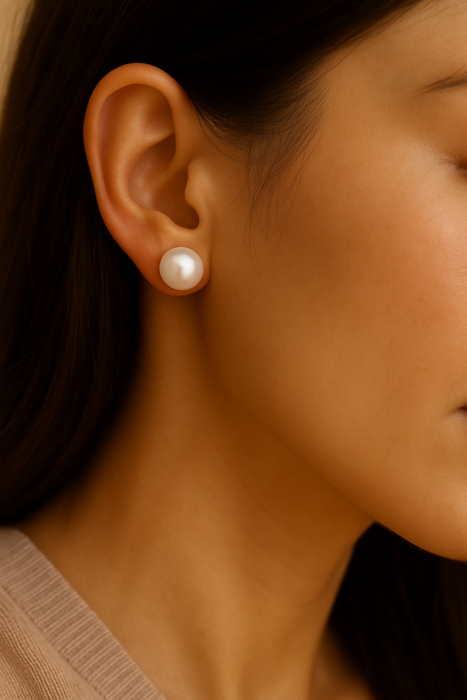 10-11 mm White South Sea Pearl Stud Earrings – 14k Yellow Gold