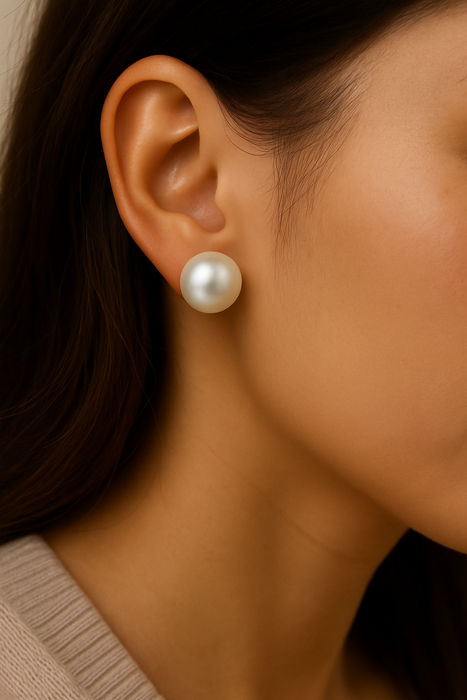 13-14 mm White South Sea Pearl Stud Earrings – 14k Yellow Gold