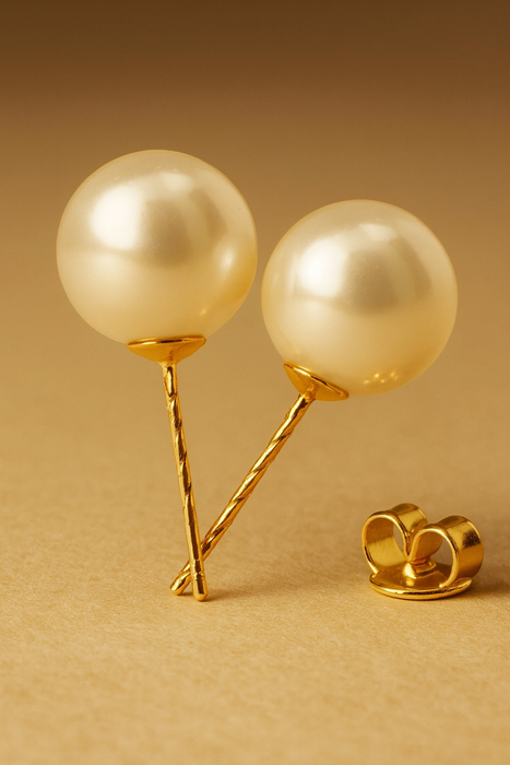 14-15 mm White South Sea Pearl Stud Earrings – 14k Yellow Gold