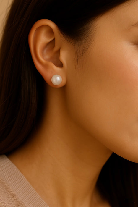 9-10 mm White South Sea Pearl Stud Earrings – 14k Yellow Gold