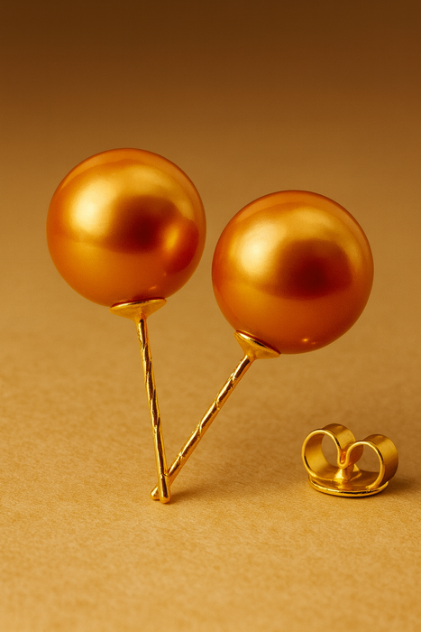 9-10 mm White South Sea Pearl Stud Earrings – 14k Yellow Gold