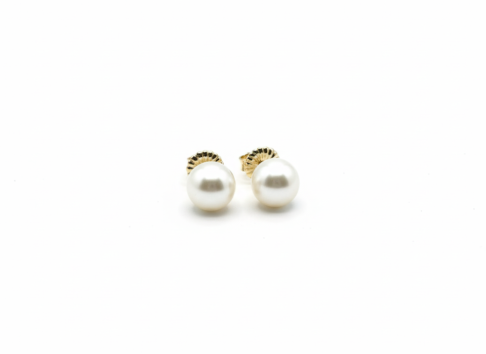 AAAA 9-10 mm White South Sea Pearl Stud Earrings – 14k Yellow Gold