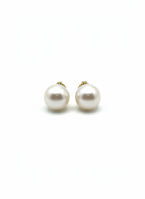 AAAA 12-13 mm White South Sea Pearl Stud Earrings – 14k Yellow Gold