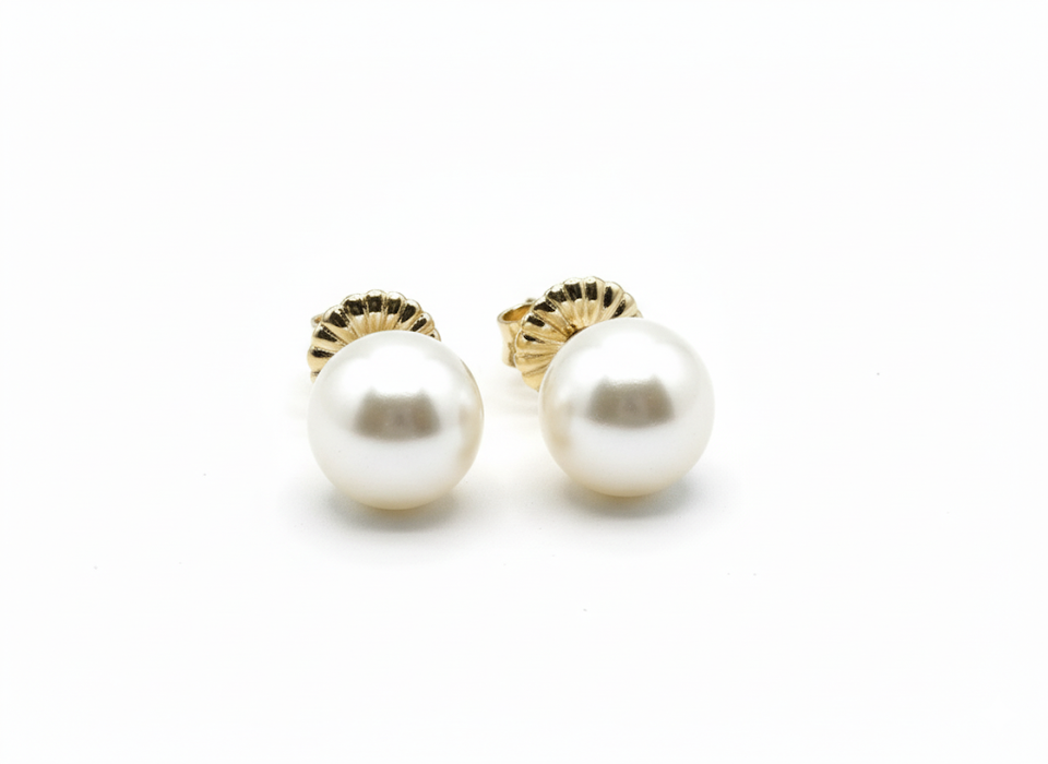 AAAA 13-14 mm White South Sea Pearl Stud Earrings – 14k Yellow Gold