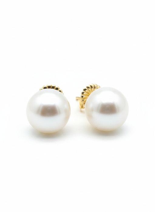 AAAA 14-15 mm White South Sea Pearl Stud Earrings – 14k Yellow Gold
