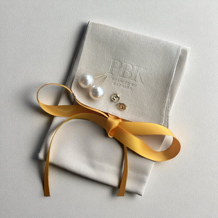 AAAA 12-13 mm White South Sea Pearl Stud Earrings – 14k Yellow Gold