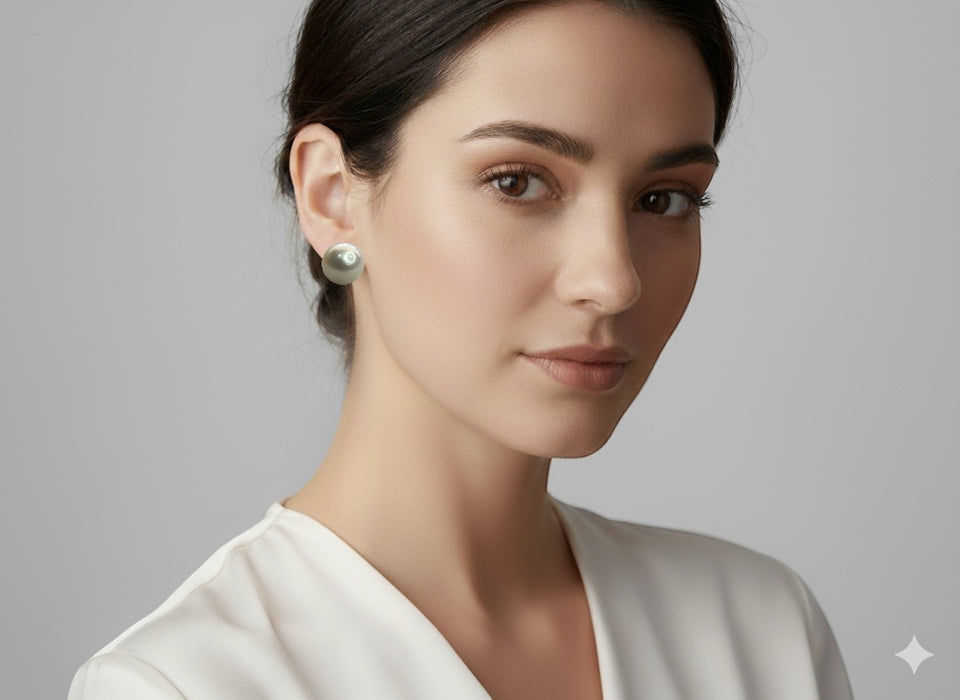 AAAA 14-15 mm White South Sea Pearl Stud Earrings – 14k Yellow Gold