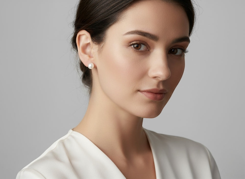 AAAA 9-10 mm White South Sea Pearl Stud Earrings – 14k Yellow Gold
