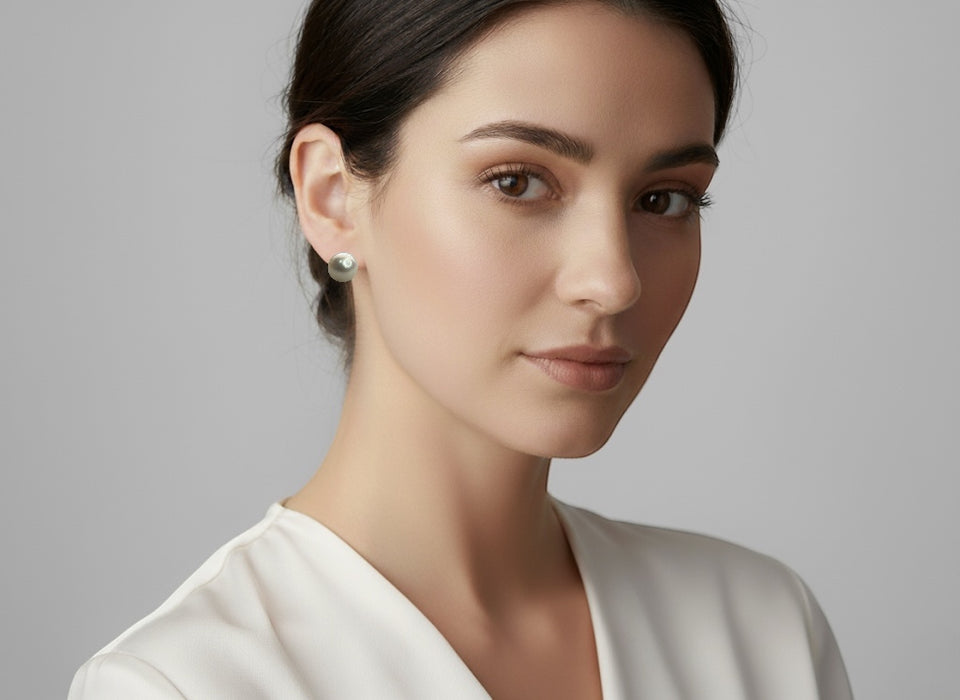 AAAA 10-11 mm White South Sea Pearl Stud Earrings – 14k Yellow Gold